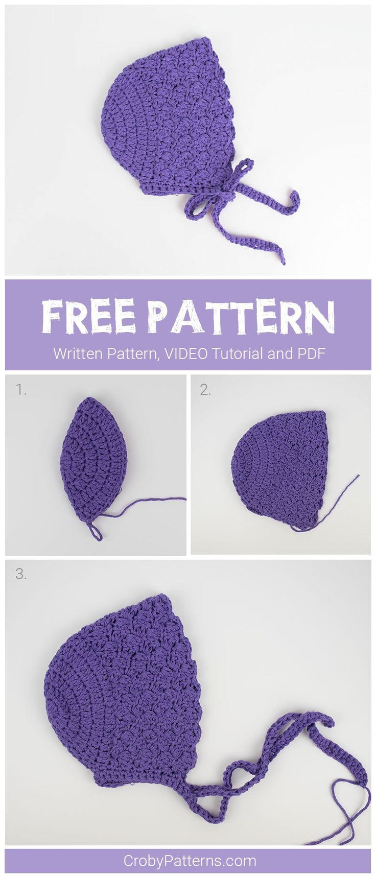 the crocheted bonnet is shown with instructions to make it look like they are knitting