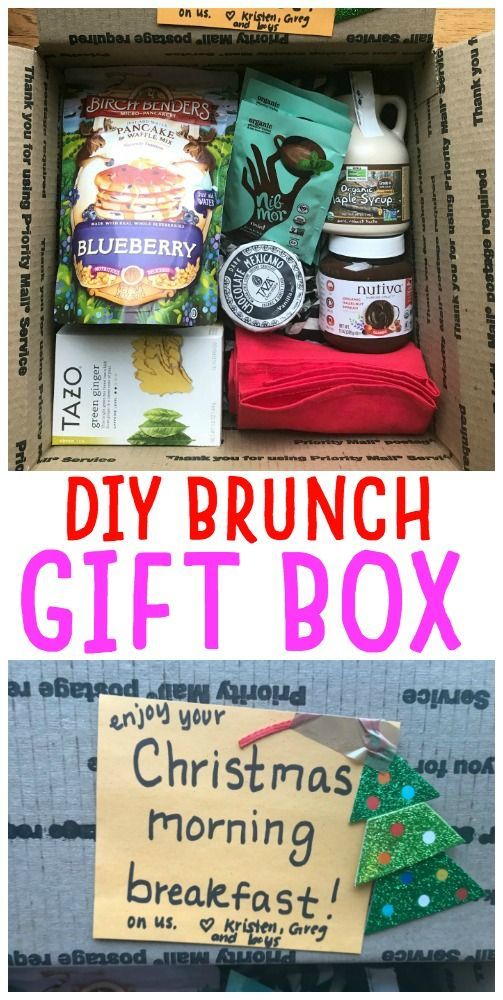 an open box with christmas items inside and the words diy brunch gift box