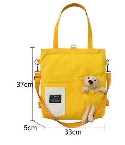 Cute Bear Shoulder Bag PN4891 ●Size:37*33*5 cm.●Material :canvas (Please allow 1-3cm differs due to manual measurement.As different computers display colors differently,the color of the actual may vary slightly from the above images.Thanks for your understanding.) ●About Shipping: We attach great importance to the orders of each customer and parcel delivery. 1.Processing time: 2-3 business days. 2.Shipping time: 10-15 business days to US, please allow 3-4 weeks shipping to other country.(Shipping times can be affected by variable customs clearance times or public holidays.) Large Capacity Square Canvas Bag For School, Square Canvas Shoulder Bag For School, Cotton Shoulder Bag Backpack For Daily Use, Satchel Canvas Bag With Adjustable Strap For Students, Trendy Canvas School Bag, Student Canvas Satchel With Adjustable Strap, Trendy School Canvas Bag, Trendy Yellow Cotton Shoulder Bag, Casual Fabric School Bags