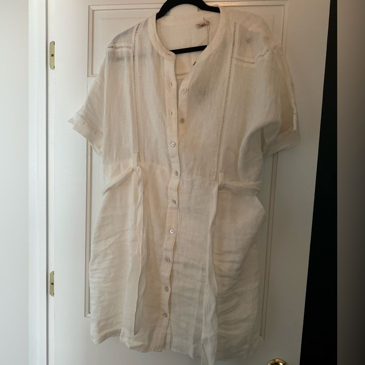 New With Tags 100% Linen With 100% Cotton Lining In Bottom Half. Great Quality Just Didn’t Work For Me And Was Final Sale. White Linen Short Sleeve Dress For Work, Casual Short Sleeve Unlined Dress, White Shift Shirt Dress For Daywear, Daywear Short Sleeve Shift Shirt Dress, Daywear Shift Shirt Dress With Short Sleeves, Relaxed Fit Short Sleeve Shirt Dress For Daytime, Shift Shirt Dress With Short Sleeves For Daywear, Daytime Relaxed Fit Short Sleeve Shirt Dress, Shift Fit Short Sleeve Shirt Dress For Daywear