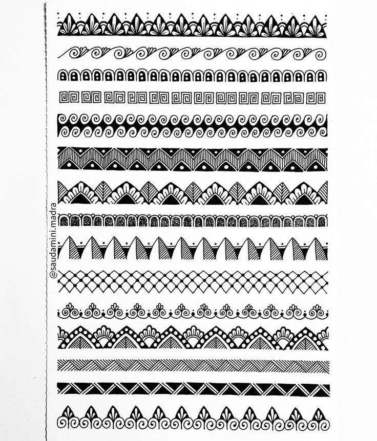 a black and white drawing of different designs on paper, with one line drawn in the middle