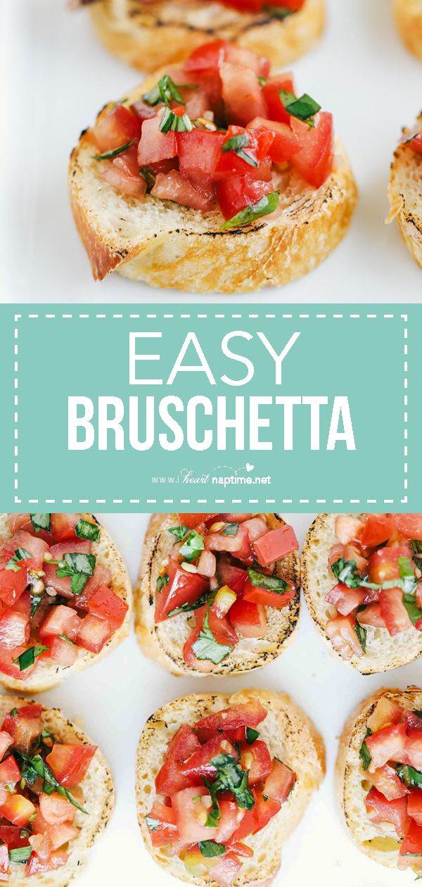 an easy bruschetta recipe with tomatoes and basil on top is shown here