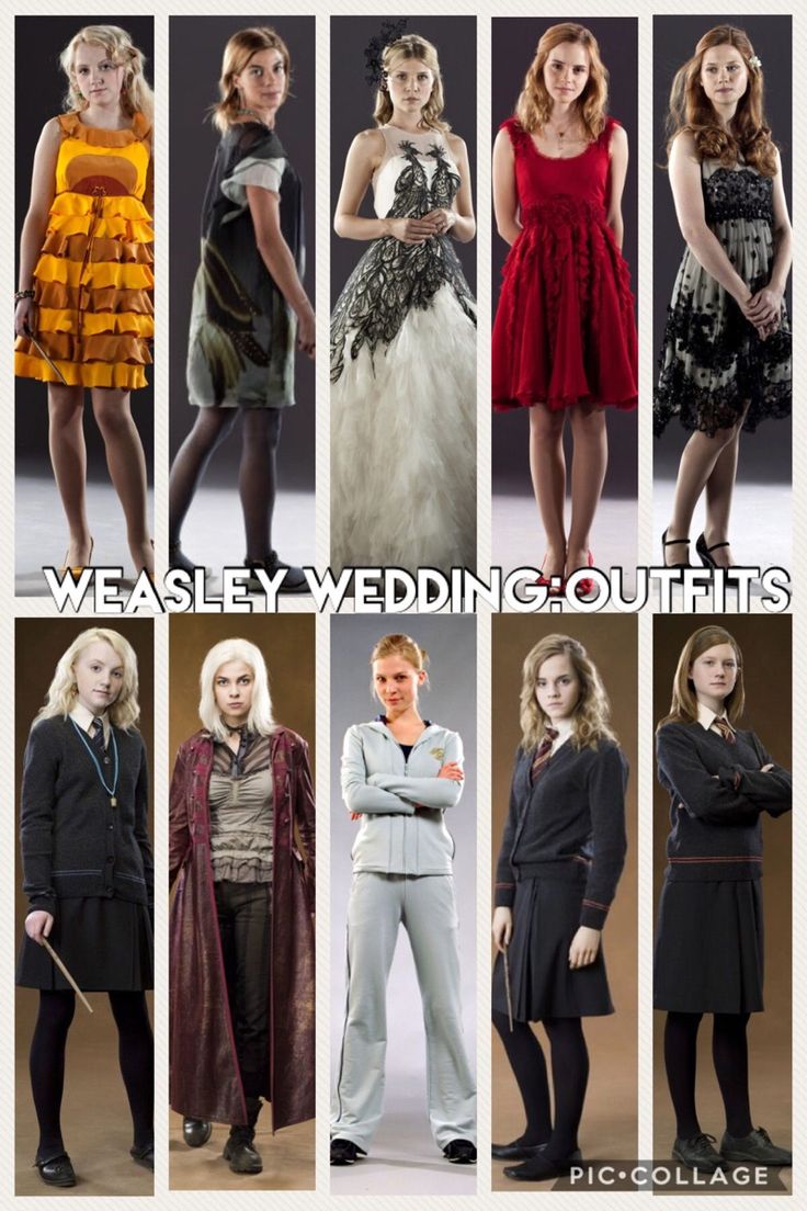 many different pictures of women in dresses with words that say, weasley wedding outfits