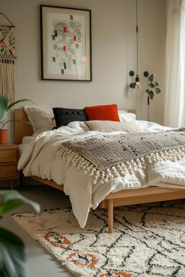 How To Put An Area Rug Under Bed: Bedroom Design Enhancements Rug For Under Bed, 8x10 Rug Under King Bed, Bedroom Rug Placement Bed Against Wall, Rug Under Bed Placement, 5x7 Rug Under Queen Bed, Area Rug Under Bed, Carpet Under Bed, Rug Next To Bed, Bedroom Rug Placement Queen