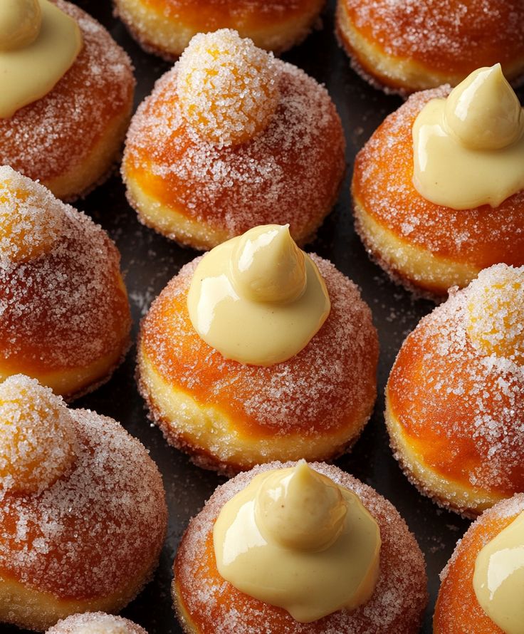 Easy Dessert Recipes to Impress: Brioche Donut with Vanilla Custard Filling Vanilla Custard Filling, Brioche Donuts, Donut Filling, Breakfast Appetizers, Filled Donuts, Impressive Recipes, Custard Filling, Vanilla Custard, Indulgent Desserts