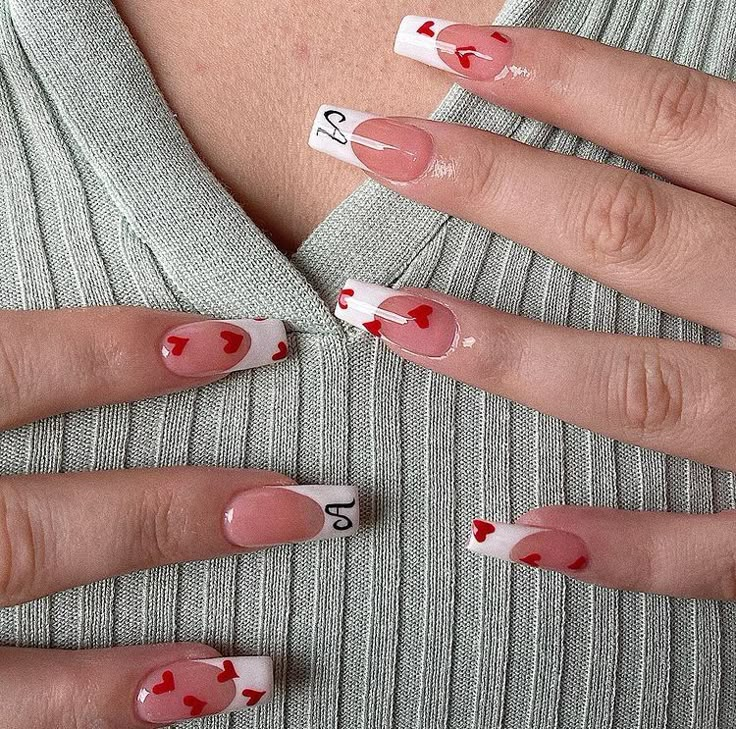 Short Acrylic Nails With Initials, Vday Nails, Boo Thang, Hippie Nails, February Nails, Punk Nails, Diy Acrylic Nails, Classy Acrylic Nails, Short Square Acrylic Nails