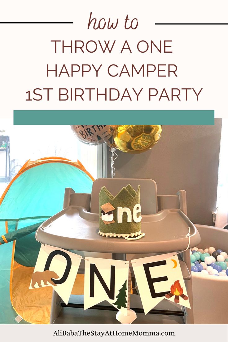 One Happy Camper First Birthday Games, First Birthday Camping Theme, One Happy Camper First Birthday, Birthday Tips, Happy Camper Birthday Party, Campfire Cake, Birthday Party Menu, Camping Theme Birthday Party, Camping Theme Birthday