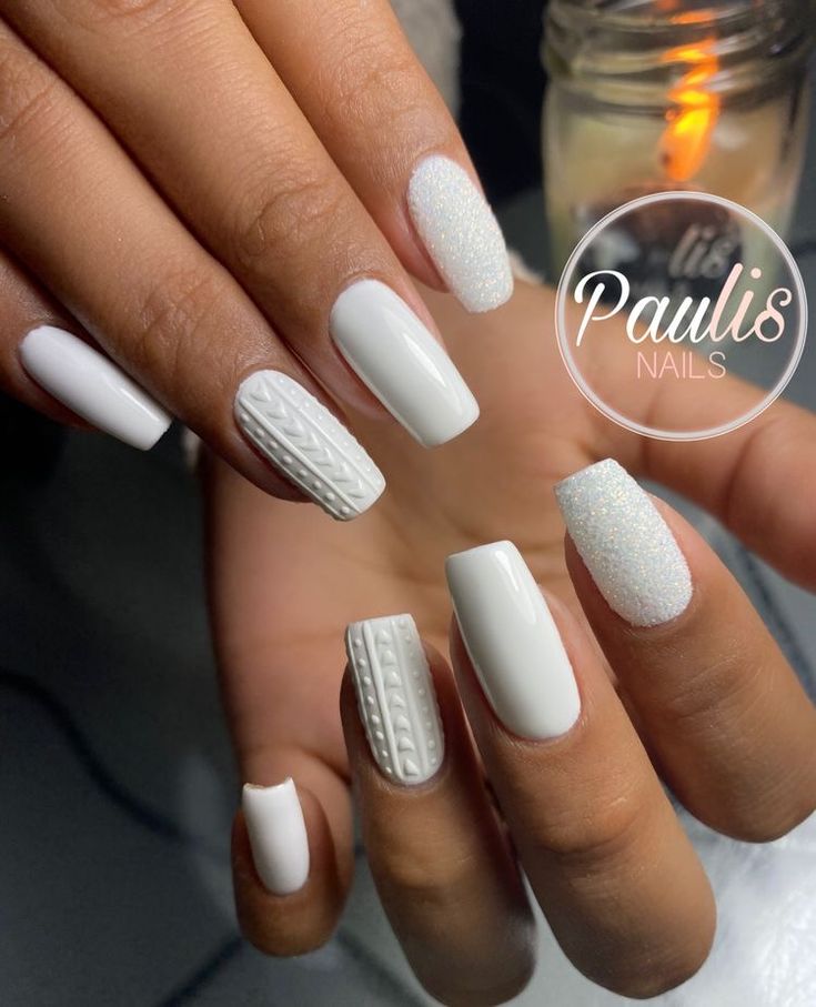 Simple White Nail Designs, Nail Designs Ideas, Christmas Simple, Hard Gel Nails, Christmas Gel Nails, Sweater Nails, Casual Nails, White Nail Designs, White Nail