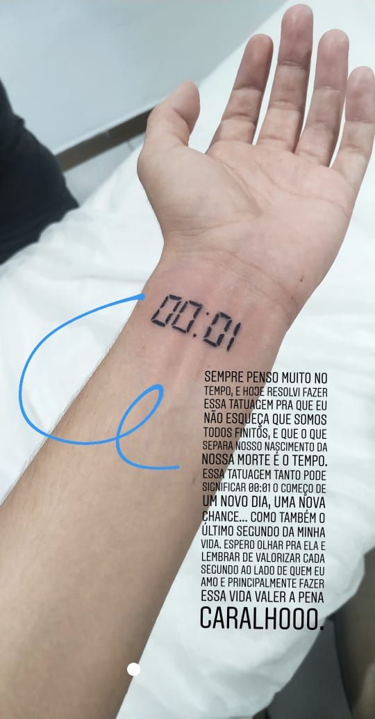 a person's arm with a wrist tattoo that has the number eleven on it