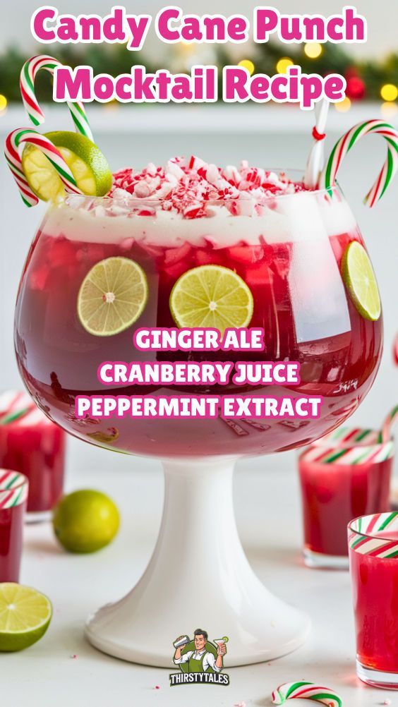 candy cane punch cocktail recipe with ginger ale cranberry juice and peppermint extract