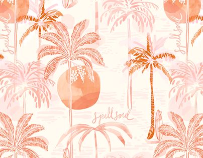 an orange and pink wallpaper with palm trees