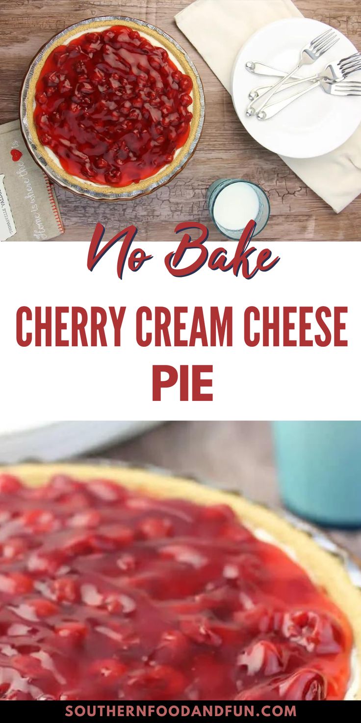 no bake cherry cream cheese pie with text overlay