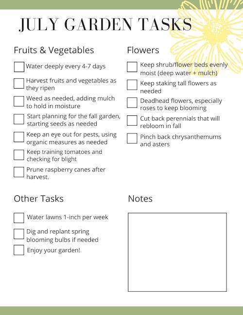 a garden task sheet with flowers on it