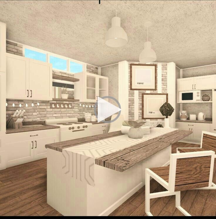 an animated view of a kitchen with white cabinets and wood flooring on the walls