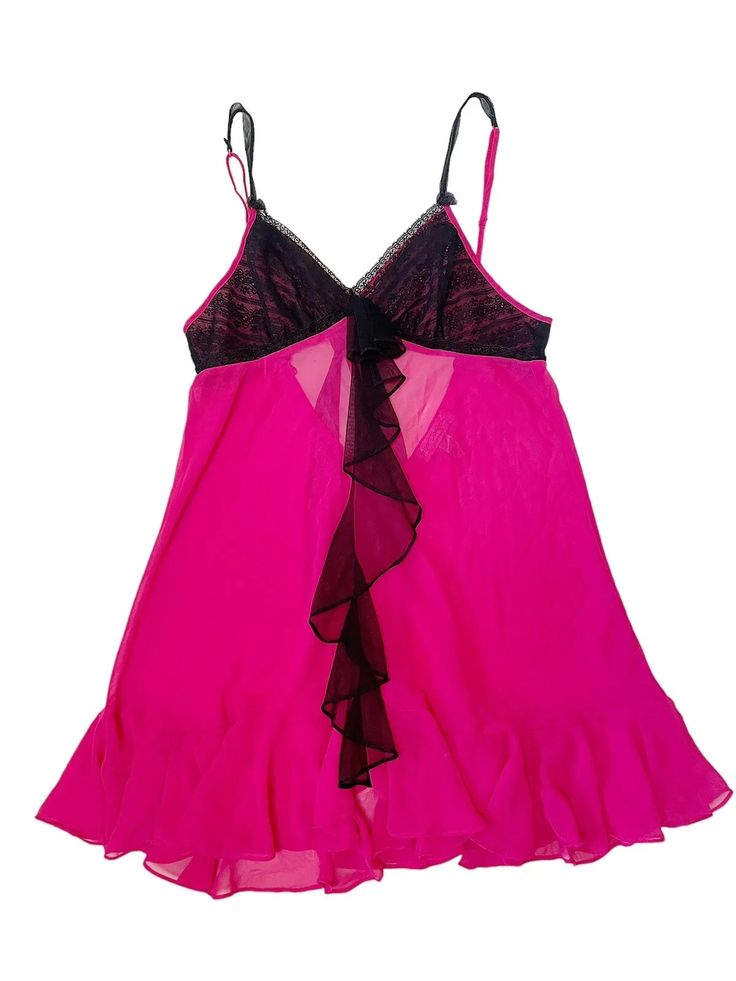 Vintage Betsey Johnson pink & black ruffled sheer sexy slip dress size Medium | eBay Chic Pink Slip Dress With Lace Trim, Coquette Slip Dress With Spaghetti Straps For Parties, Coquette Summer Party Slip Dress, Coquette Sleeveless Slip Dress For Party, Sleeveless Coquette Slip Dress For Party, Sheer Fitted Coquette Slip Dress, Pink Camisole Evening Dress, Pink Sheer Slip Dress For Summer, Pink Camisole Dress For Evening