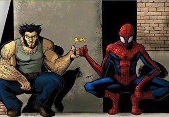 the spider - man and wolverine are sitting next to each other