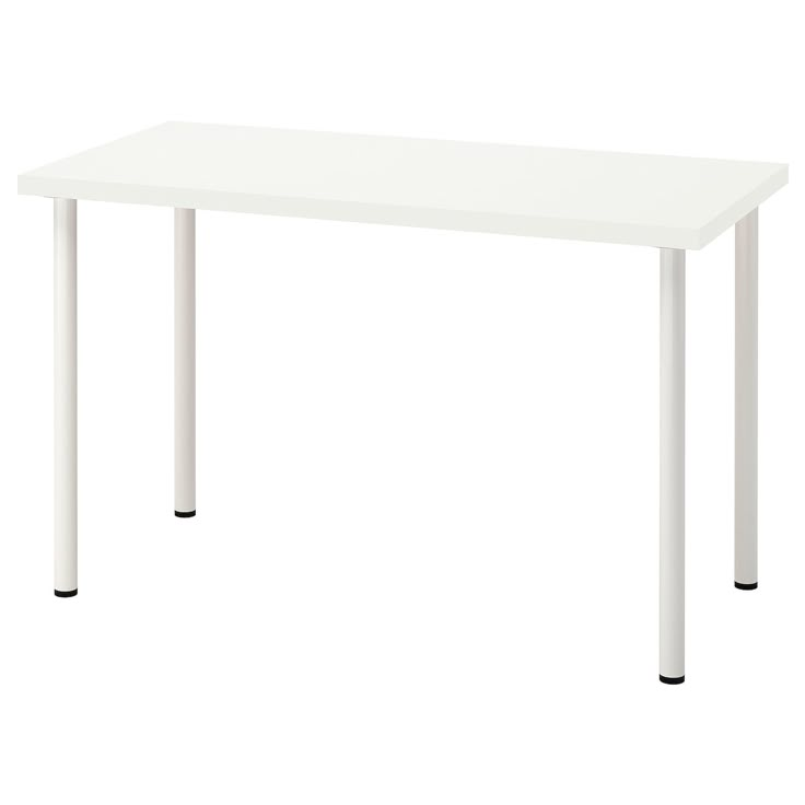 a white table with black legs on a white background