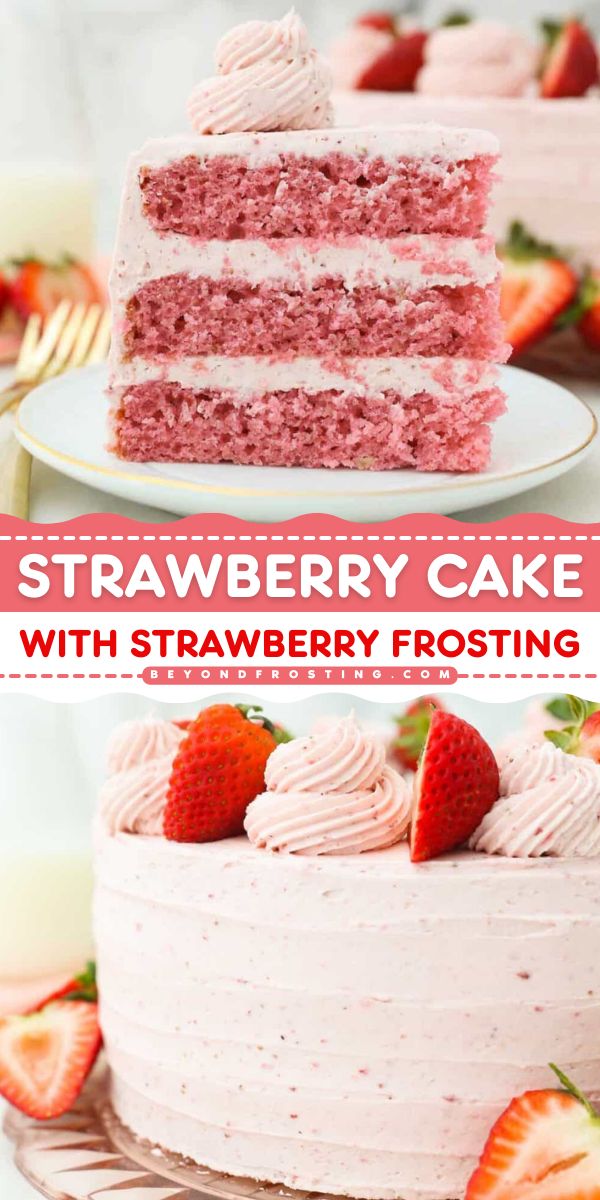 Looking for the best summer desserts? Bake up this fresh strawberry cake with strawberry frosting! Moist and fluffy with a sweet strawberry whipped cream frosting, this strawberry layer cake recipe is a perfect Labor Day party food idea! Fluffy Strawberry Cake, Strawberry Whipped Cream Frosting, Strawberry Whipped Cream Cake, Cake With Strawberry Frosting, Strawberry Frosting Recipes, Strawberry Layer Cake, Strawberry Recipes Easy, Strawberry Cake Easy, Best Summer Desserts