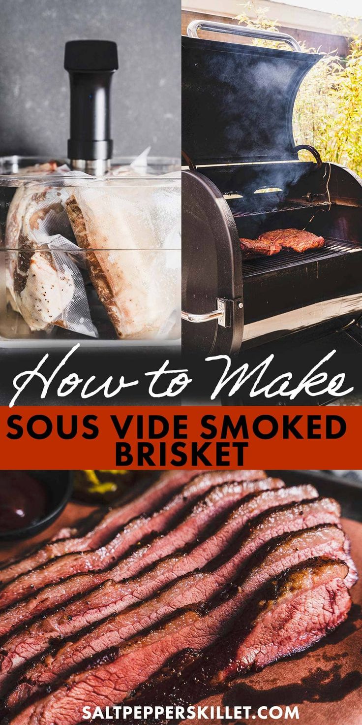 how to make sous - vie smoked brisket on the grill with text overlay