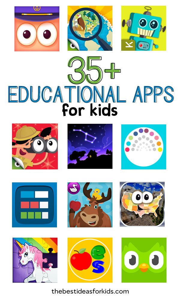 children's educational apps for kids with text overlay that reads, 35 + educational apps for kids