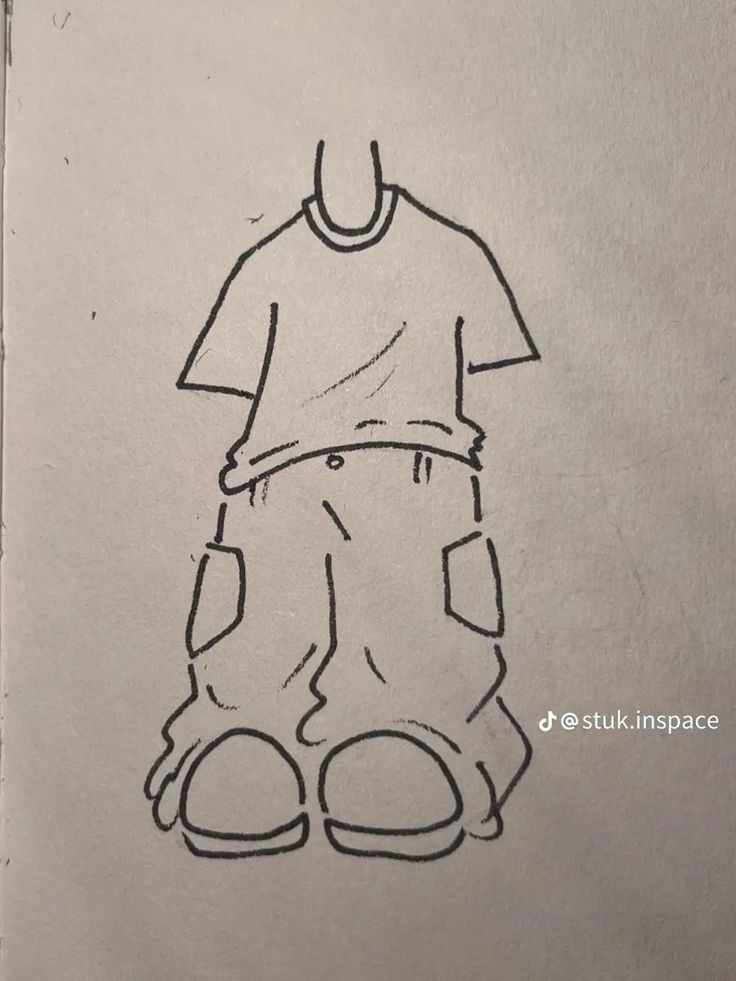 a drawing of a person's shirt and pants, with one foot on the ground