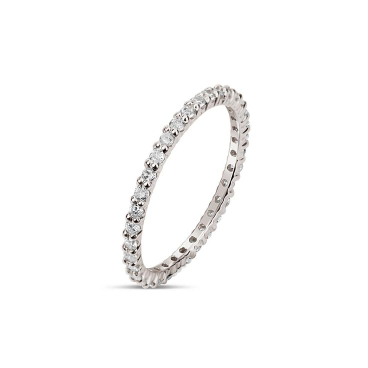 a white gold ring with rows of round diamonds on the inside and outside, set in 18k white gold