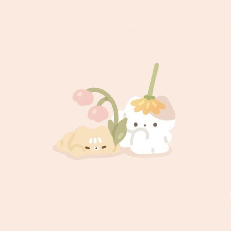 two cute little animals sitting next to each other on a pink background with the words hello kitty