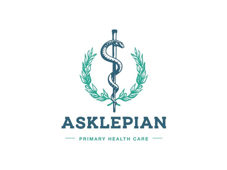 the logo for asklepian primary health care, which has been designed to look like a medical symbol