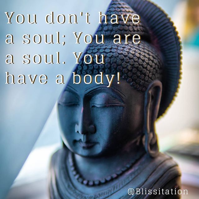 a buddha statue with the words you don't have a soul, you are a soul, you have a body