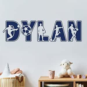 a wall decal with the word dyan in blue and white