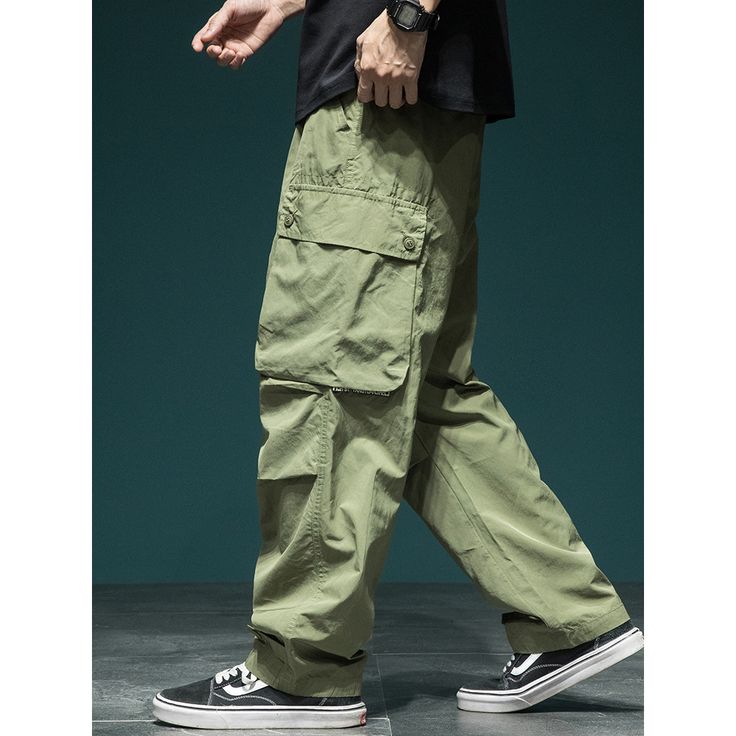 Straight Leg Outdoor Functional Cargo Pants Fabric: 50% nylon + 50% spandex Size: M, L, XL, 2XL, 3XL, 4XL, 5XL Multiple Color Selections: Khaki, Army Green  Season: Spring, Fall, Summer, Winter Khaki Pants For Outdoor Activities, Khaki Full Length Pants For Outdoor Activities, Full Length Khaki Pants For Outdoor Activities, Solid Full Length Parachute Pants With Cargo Pockets, Solid Full-length Parachute Pants With Cargo Pockets, Solid Color Full-length Parachute Pants With Cargo Pockets, Khaki Full-length Bottoms For Outdoor Activities, Full Length Khaki Bottoms For Outdoor Activities, Casual Green Full-length Cargo Pants