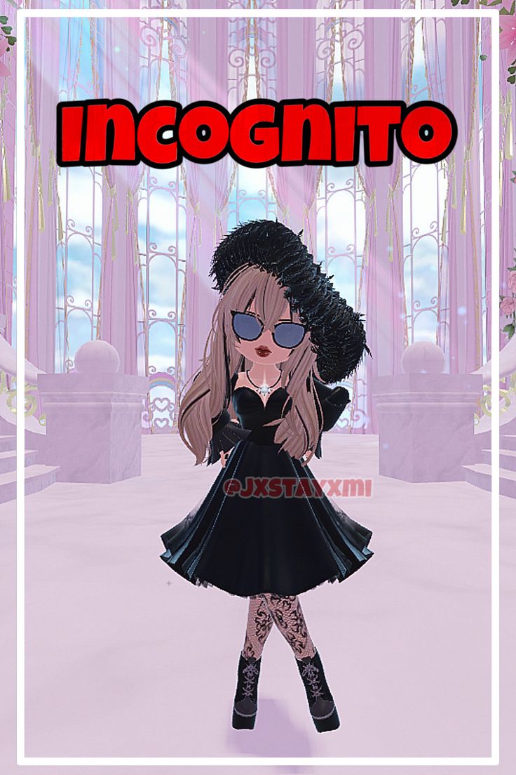 an animated girl in a black dress and hat with the words incognito on it