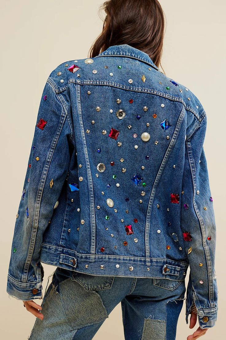 Tricia Fix Dazzled Denim Jacket | Free People Embellished Long Sleeve Denim Jacket For Fall, Long Sleeve Embellished Denim Jacket For Fall, Embellished Blue Denim Jacket, Embellished Medium Wash Denim Jacket For Fall, Embellished Denim Jacket For Fall, Trendy Embellished Cotton Outerwear, Trendy Embellished Medium Wash Denim Jacket, Embellished Blue Denim Jacket For Winter, Trendy Embellished Blue Outerwear