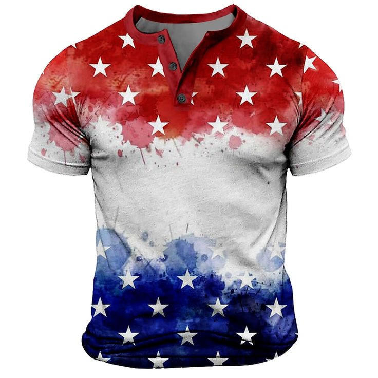 Season:Summer,Spring; Fabric:POLY; Sleeve Length:Short Sleeve; Look After Me:Machine wash; Gender:Men's; Style:Fashion,Athleisure; Elasticity:Micro-elastic; Tops Type:T shirt Tee; Occasion:Sports Outdoor,Street; Age Group:Adults; Fit Type:Tailored Fit; Pattern:Star,American US Flag; Neckline:Henley; Brand:OUKU; Listing Date:05/28/2024; Print Type:3D Print; Festival:American Independence Day Summer Sports Shirt With Sublimation Print, Red Breathable Summer Tops, Red Breathable Tops For Summer, Multicolor Sports T-shirt For Summer, Multicolor Summer Sports T-shirt, Summer Sports Events Short Sleeve Shirt, Summer Sports T-shirt With Sublimation Print, Breathable Short Sleeve T-shirt For Summer, Red Moisture-wicking T-shirt For Summer