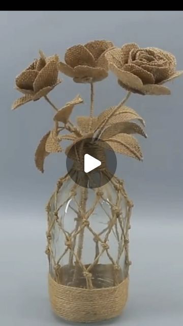 a glass vase with some flowers in it on a gray background and a video player