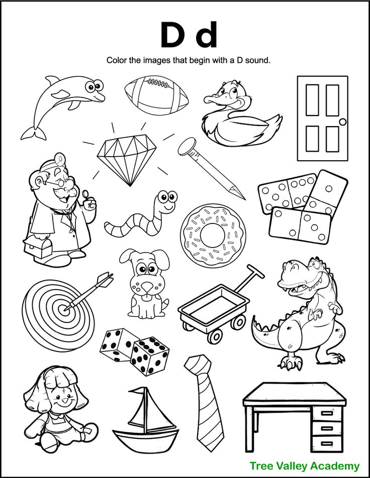 the letter d worksheet with pictures and words