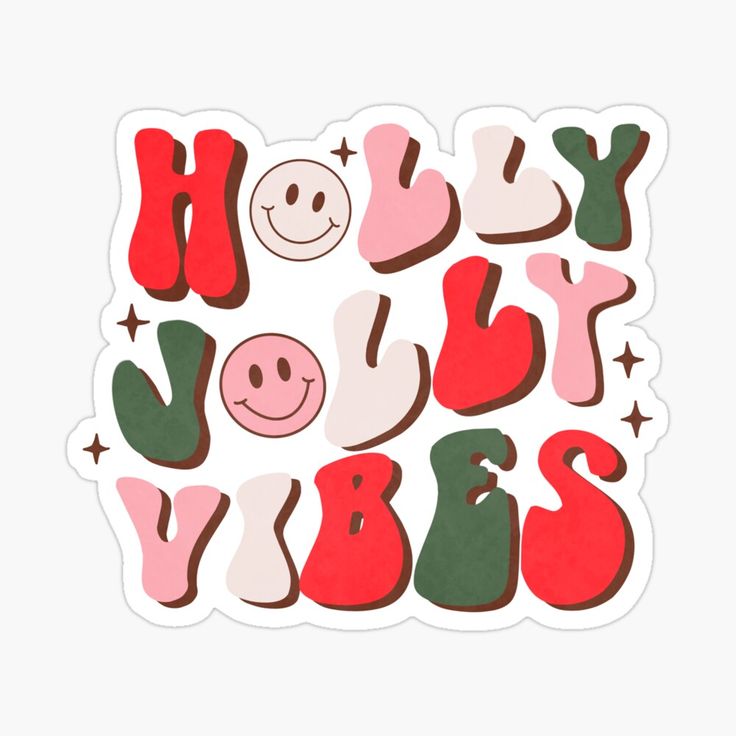 a sticker with the words happy new year written in different colors and shapes on it