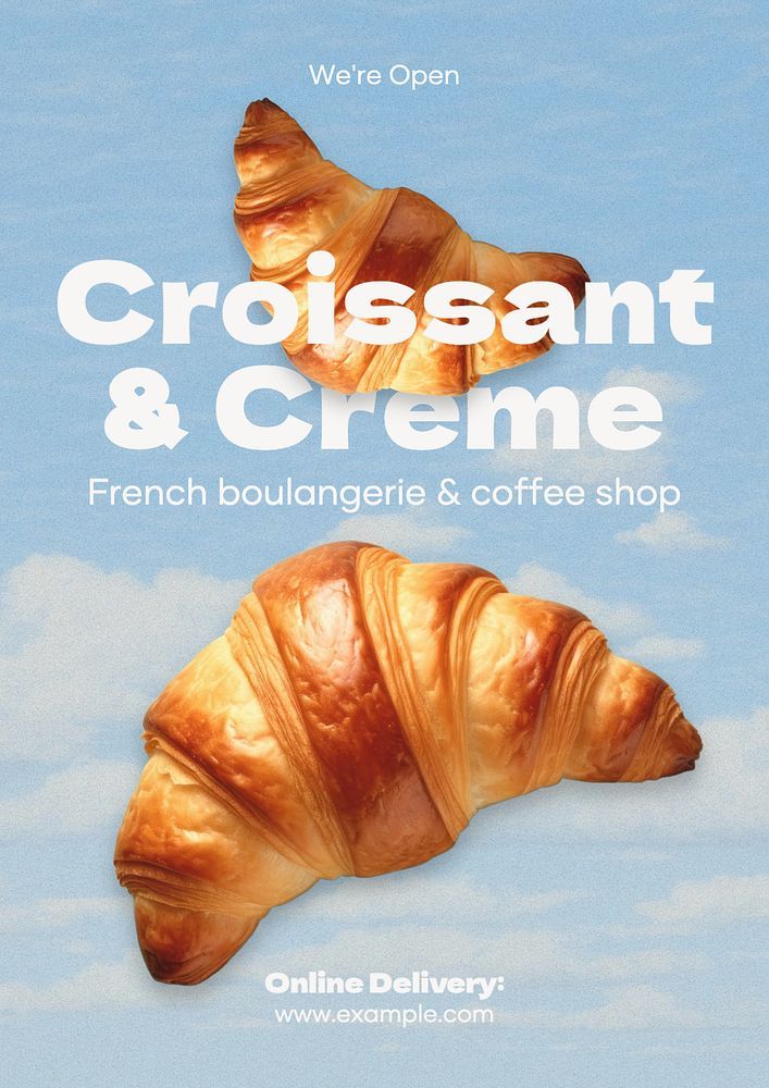 an advertisement for croissants and creme, with the image of two croissants