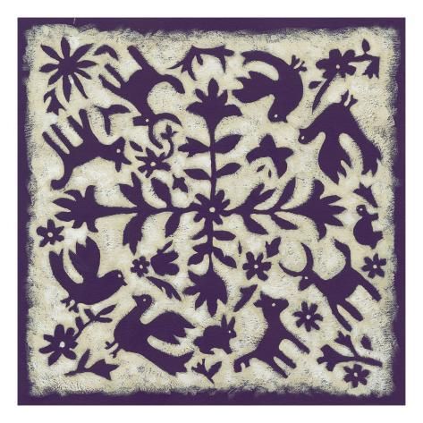 a purple and white tile with animals on it's side, in the shape of a tree