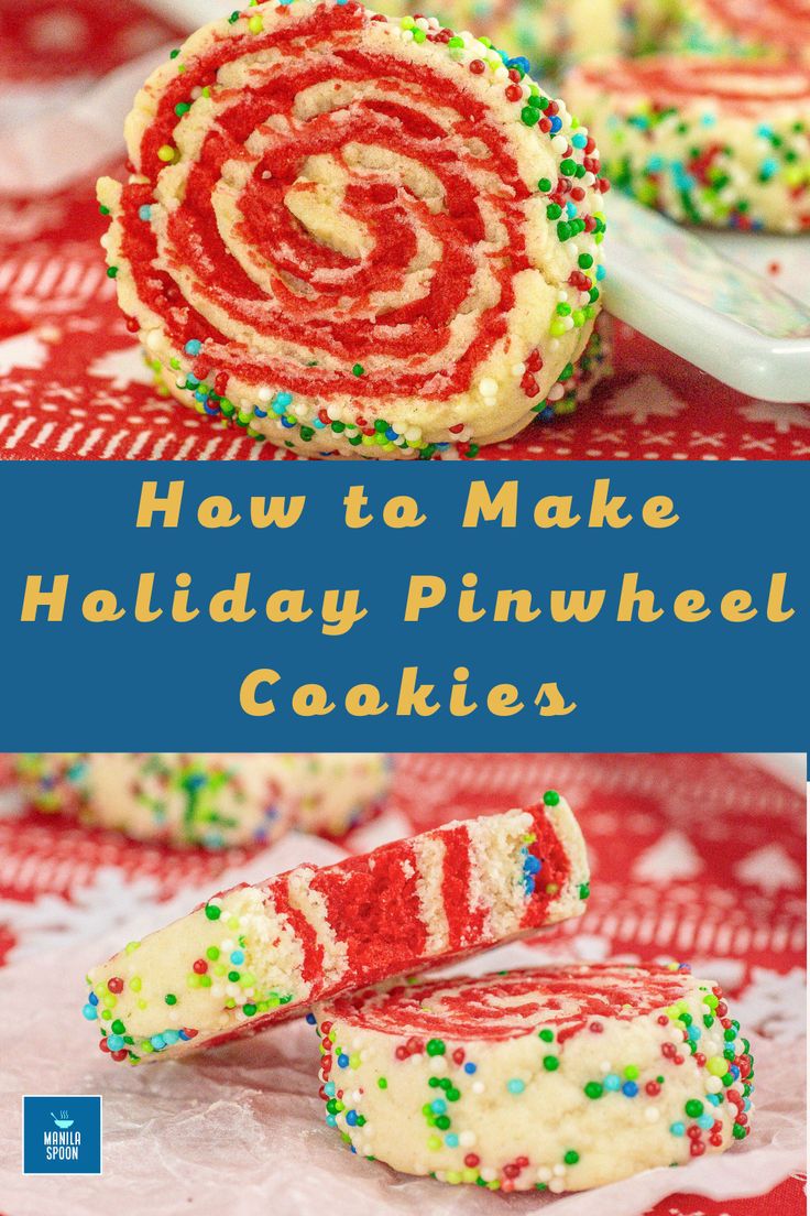 How to Make Holiday Pinwheel Cookies Christmas Pinwheel Cookies, Pinwheel Cookies Recipe, Pinwheel Cookies, Holiday Desserts Table, Christmas Cookie Exchange, Cookie Calories, Homemade Holiday, Cookie Exchange, Red Food