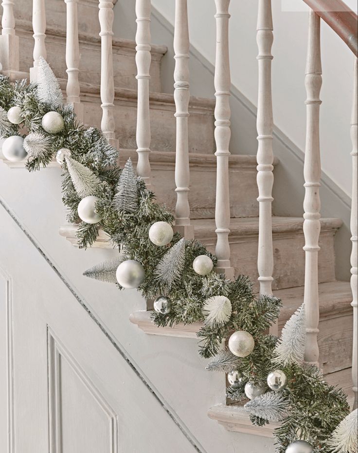 christmas garland on the banisters and stairs