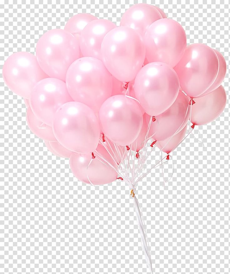 a bunch of pink balloons floating in the air on a stick, against a transparent background