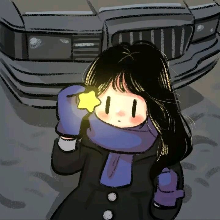 a drawing of a girl holding a star in front of her face and looking at the camera