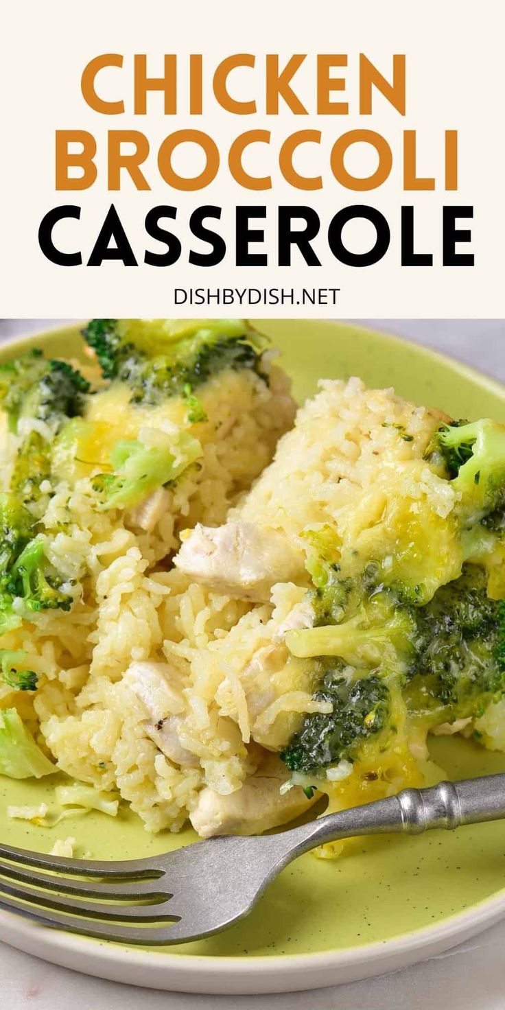 chicken broccoli casserole on a plate with a fork