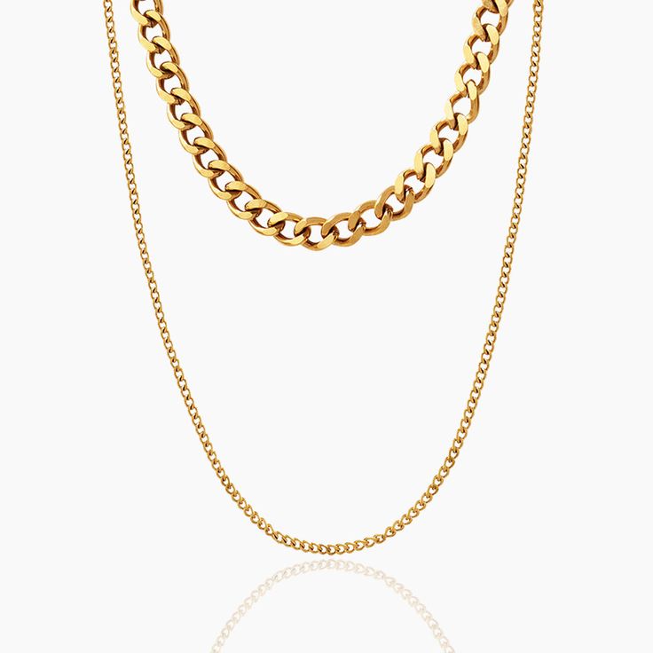 PLAIN CHAIN DOUBLE-LAYER NECKLACE Double Layer Necklace, Layered Necklaces Silver, Layer Necklace, Dainty Necklace, Layered Necklaces, Silver Necklaces, Double Layer, 18k Gold, Gold Plate