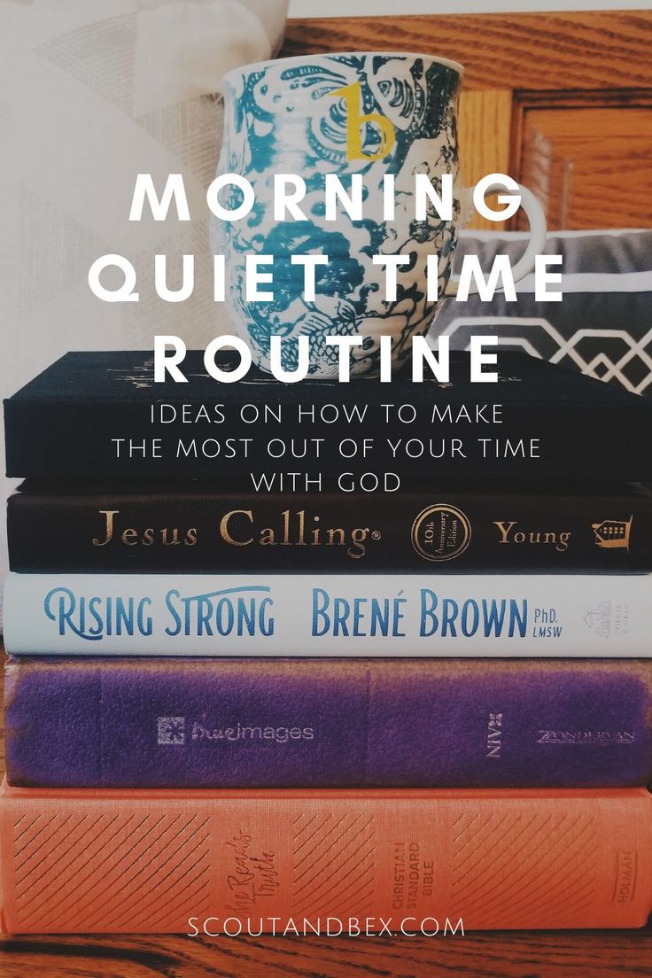 books stacked on top of each other with the title morning quiet time routine written above them