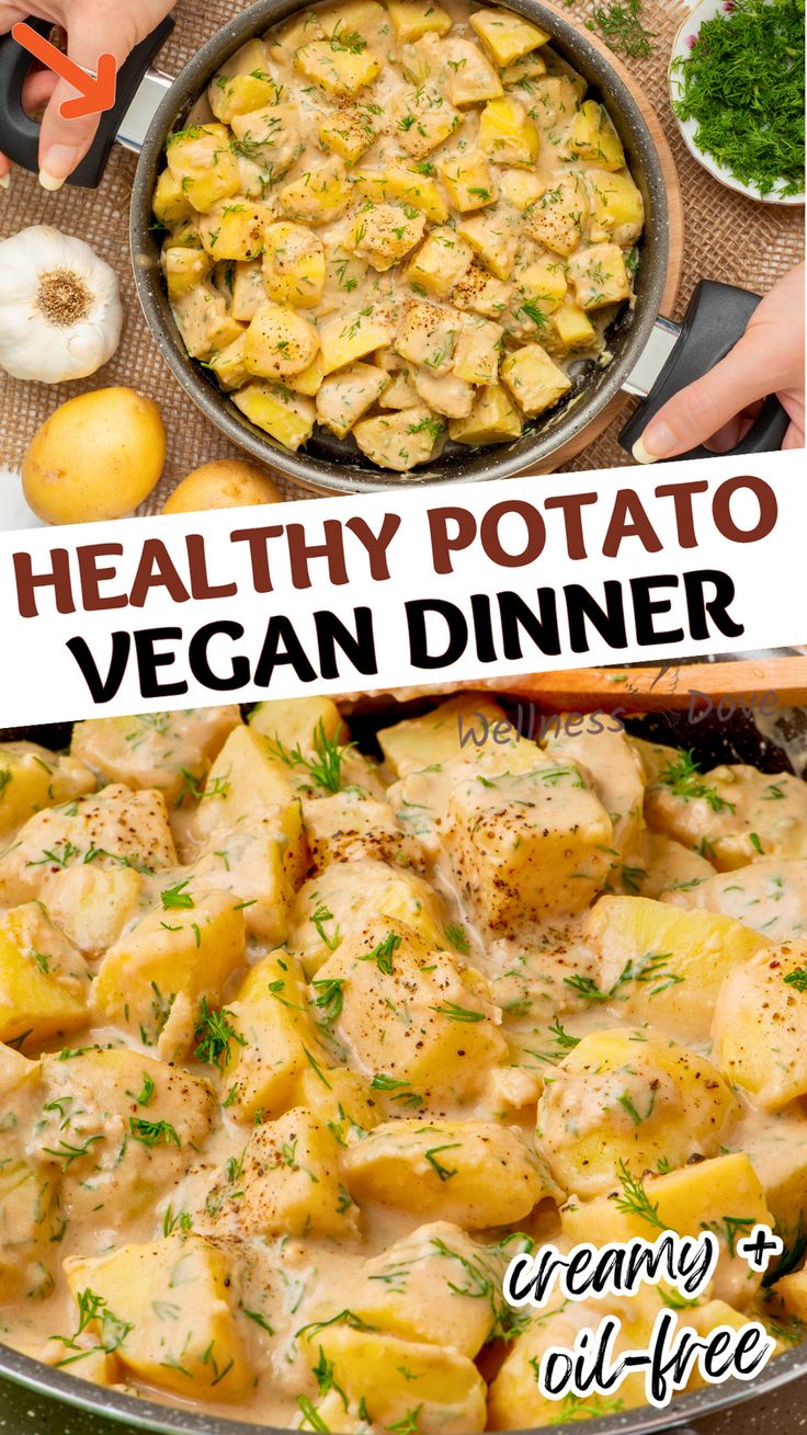 the healthy potato vegan dinner is ready to be eaten and served in a pan