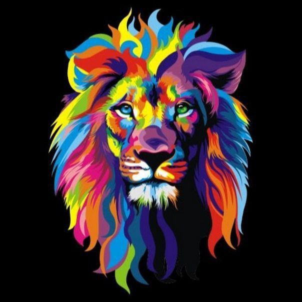 a colorful lion on a black background