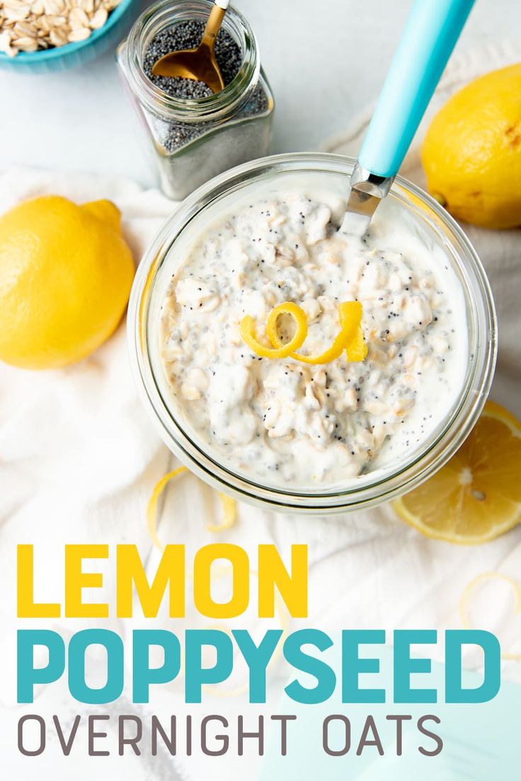 lemon poppy seed overnight oats in a mason jar