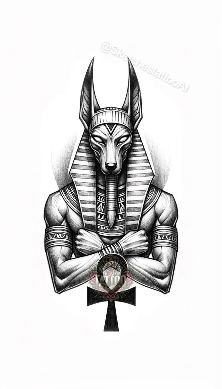 an egyptian pharaoh with his arms crossed and the head of an animal on it's chest